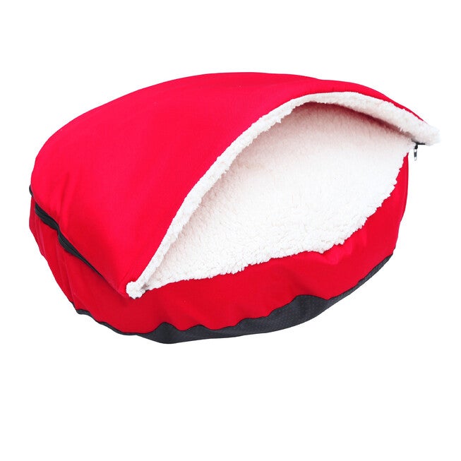 Happycare Tex Durable Oxford to Sherpa Pet Cave and Round Pet Bed, 25 inches, with Removable top and Insert, Red, , on-hover image number null