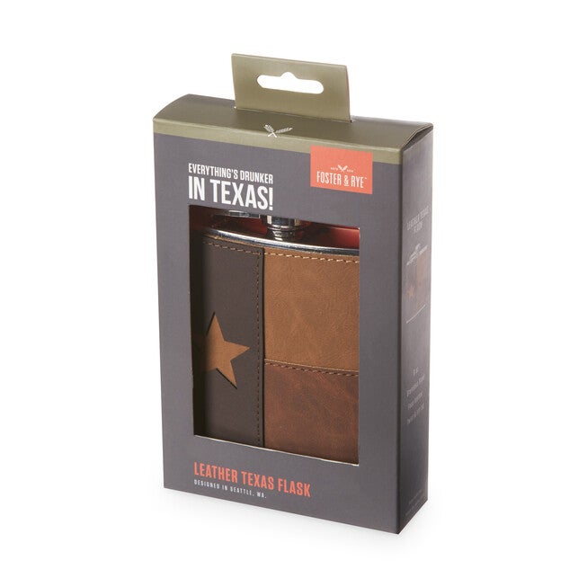 Leather Texas Stainless Steel Flag Beverage Flask, , on-hover image number 1