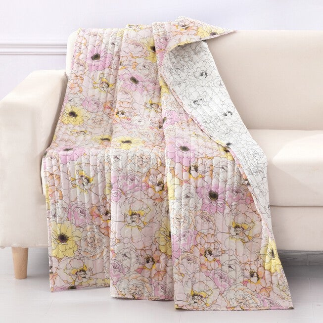 Misty Bloom Quilted Throw Blanket, PINK, hi-res image number 0