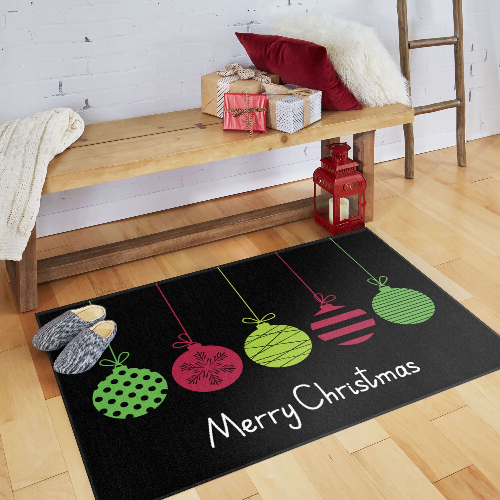 Merry Ornaments Red Kitchen Rug, , alternate image number 7