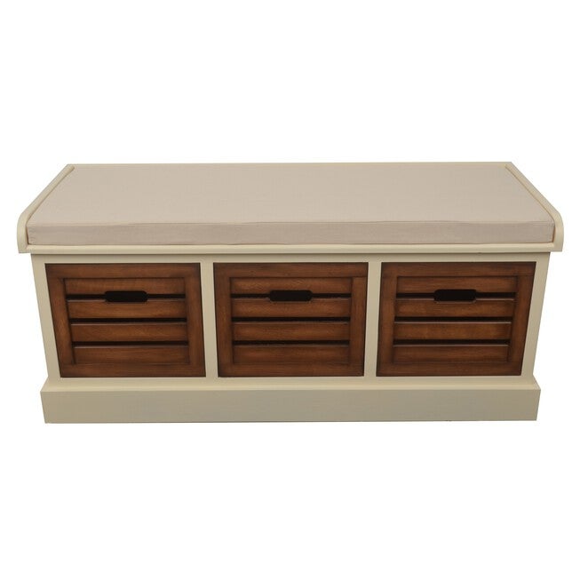 White Honeynut 3-Drawer Bench , , alternate image number null