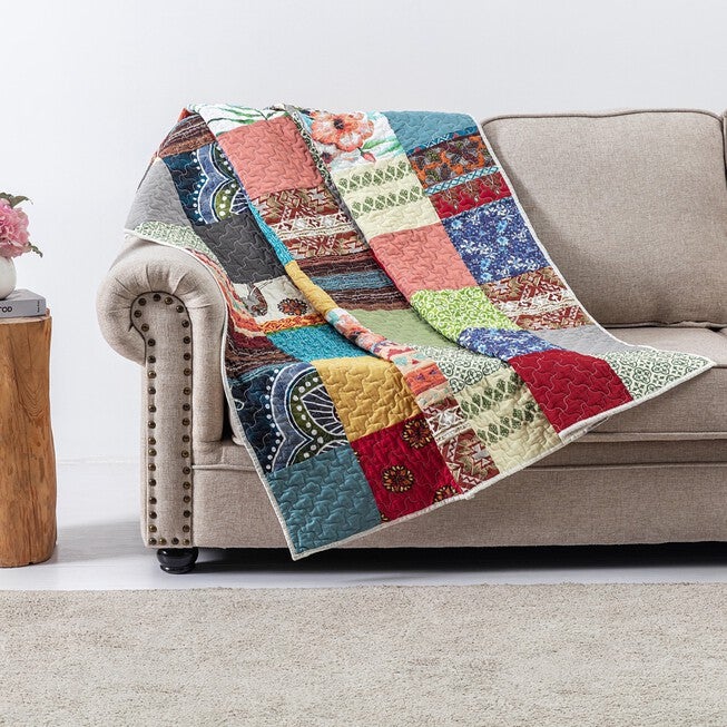 Renee Upcycle Throw Quilt, MULTI, hi-res image number 0