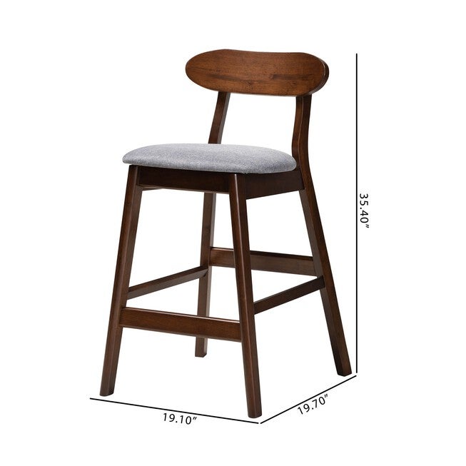 Ulyana Mid-Century Modern Grey Fabric And Natural Brown Finished Wood 2-Piece Counter Stool Set, , alternate image number 14