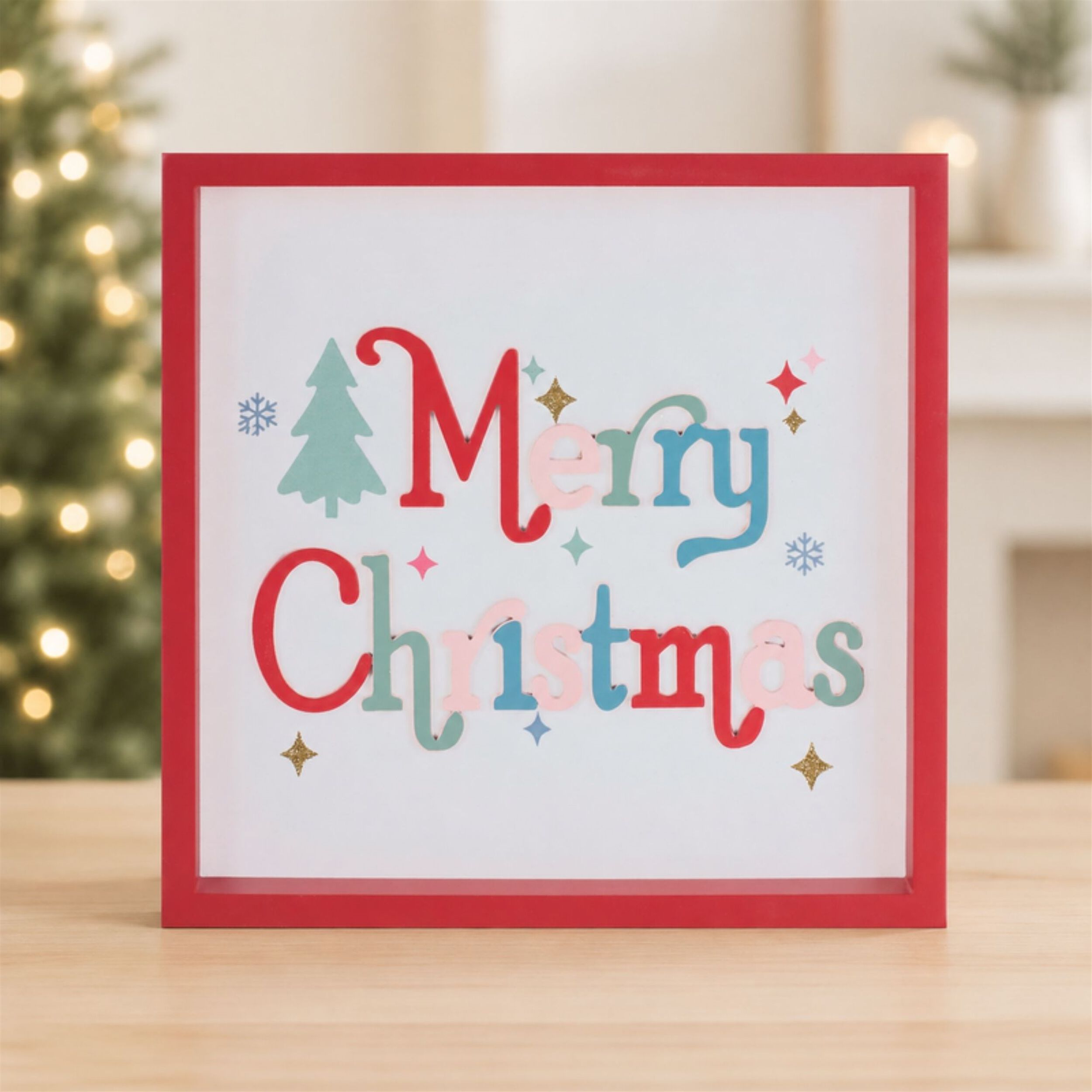 Merry Christmas Square Block Sign 7.75 inchesSQ, RED WHITE, alternate image number 1
