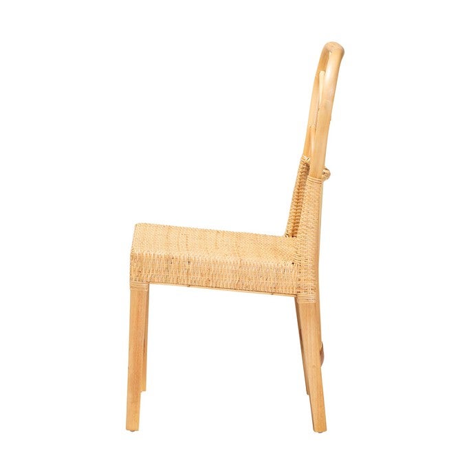 Monaco Modern Bohemian Oak Brown Finished Mahogany Wood And Natural Rattan Dining Chair, , alternate image number 2