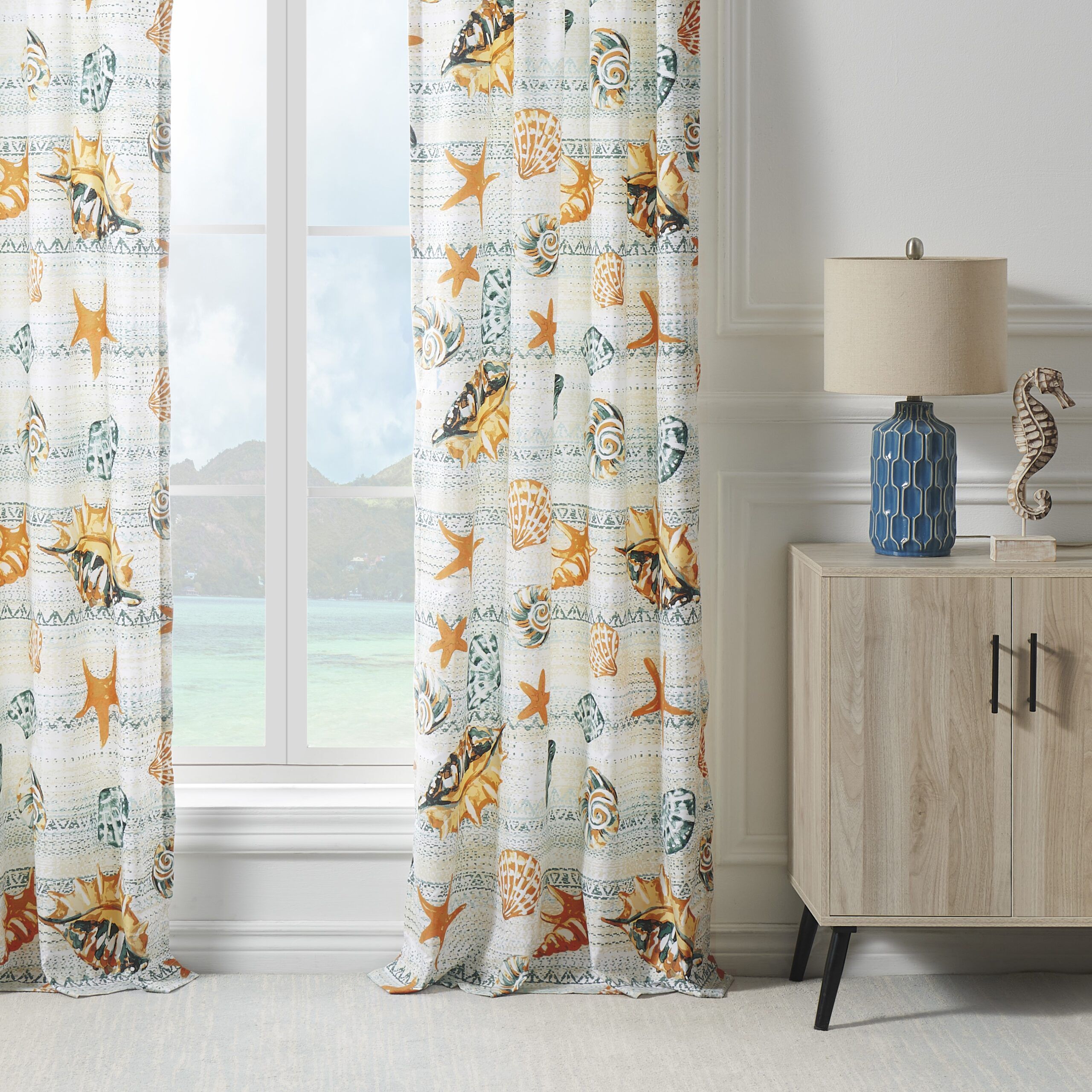 Greenland Home Fashions&trade; Kona Window Curtain Panels, Set of 2, OCEAN, hi-res image number 0