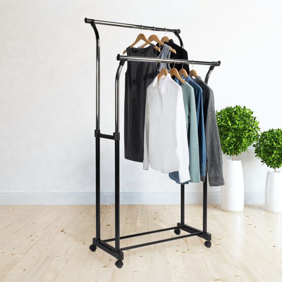 Flared Double Adjustable Garment Rack, CHROME, hi-res image number null