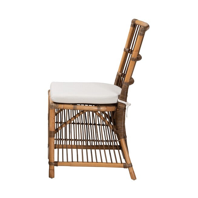 Kim Modern Bohemian White Fabric And Natural Brown Rattan Dining Chair, , alternate image number 2