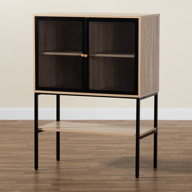 Asher Modern Industrial Natural Brown Finished Wood And Black Metal 2-Door Sideboard, , alternate image number null