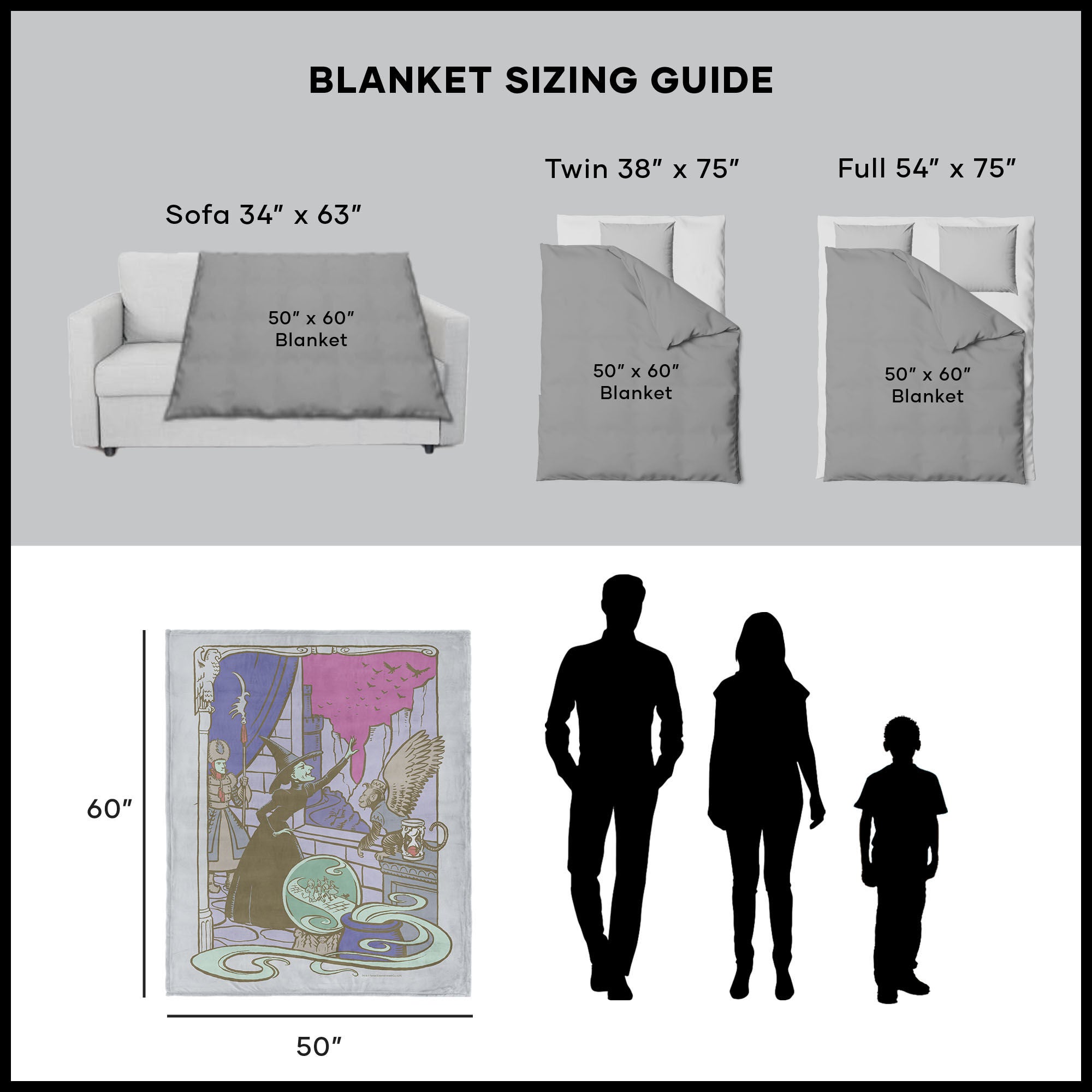 Warner Bros. The Wizard of Oz Wicked Witch Silk Touch Sherpa Throw Blanket 50x60 Inches, GRAY, alternate image number 5