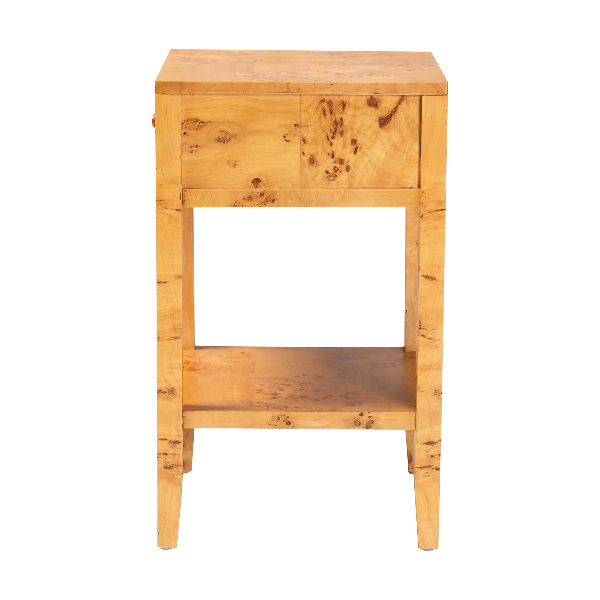 Ghina Modern and Contemporary Natural Light Mappa Real Burl Wood 1-Drawer Nightstand, BURL, alternate image number 4