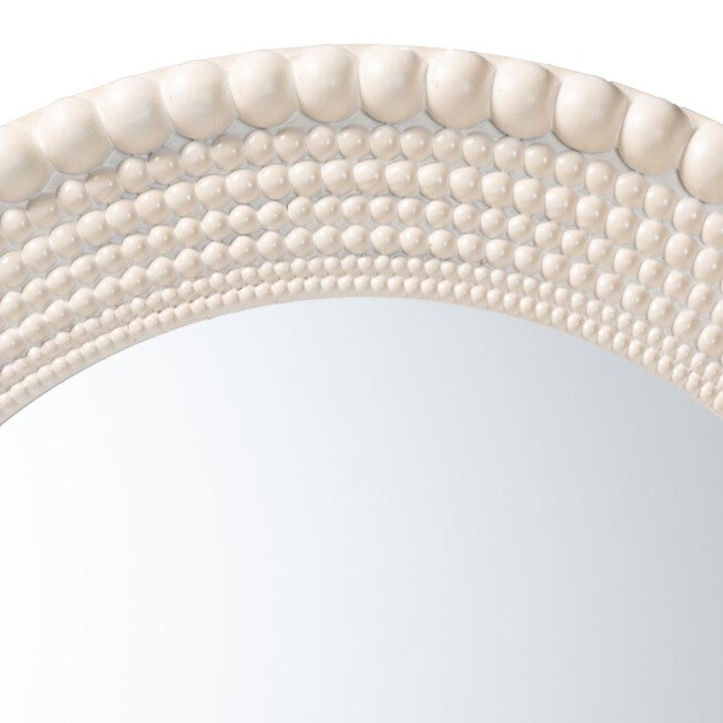 Grazia Modern Round Beaded-framed Accent Mirror in Pearl White, PEARL WHITE, alternate image number 2