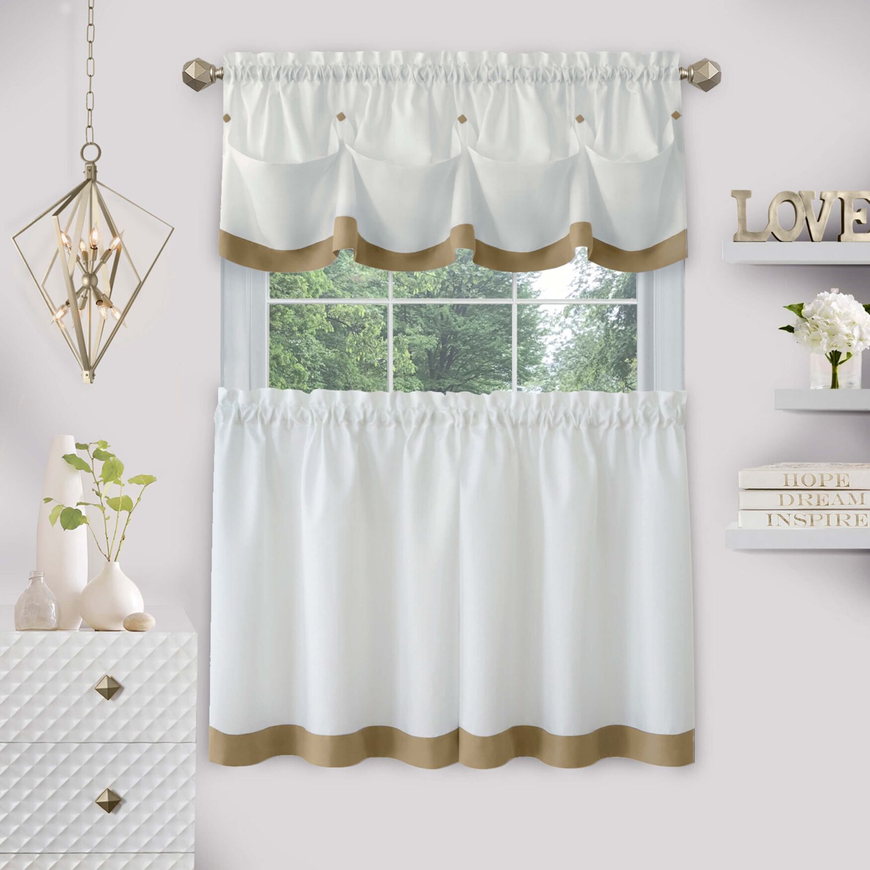 Lana Window Curtain Tier Pair And Valance Set, TAN, hi-res image number 0
