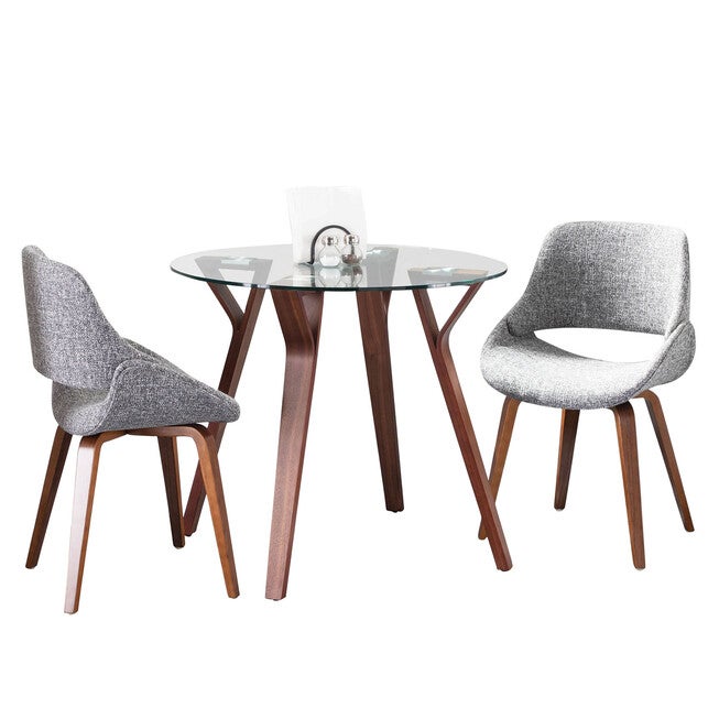 Folia Round Fabrico Dining Set - 3 Piece, WALNUT GLASS GREY, hi-res image number 0