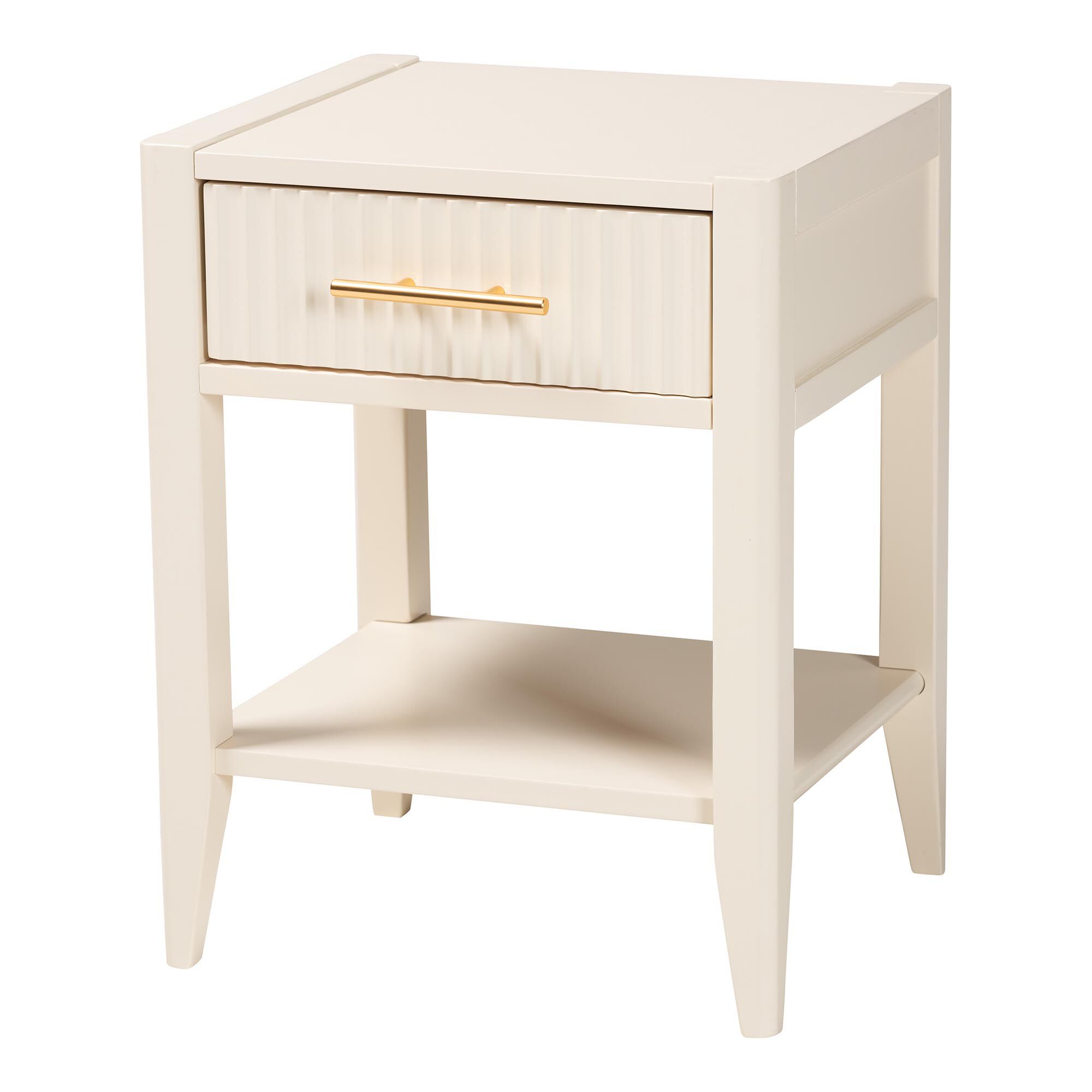 Primrose Mid-Century Ivory Fluted Wood 1-Drawer Nightstand, IVORY, alternate image number 1