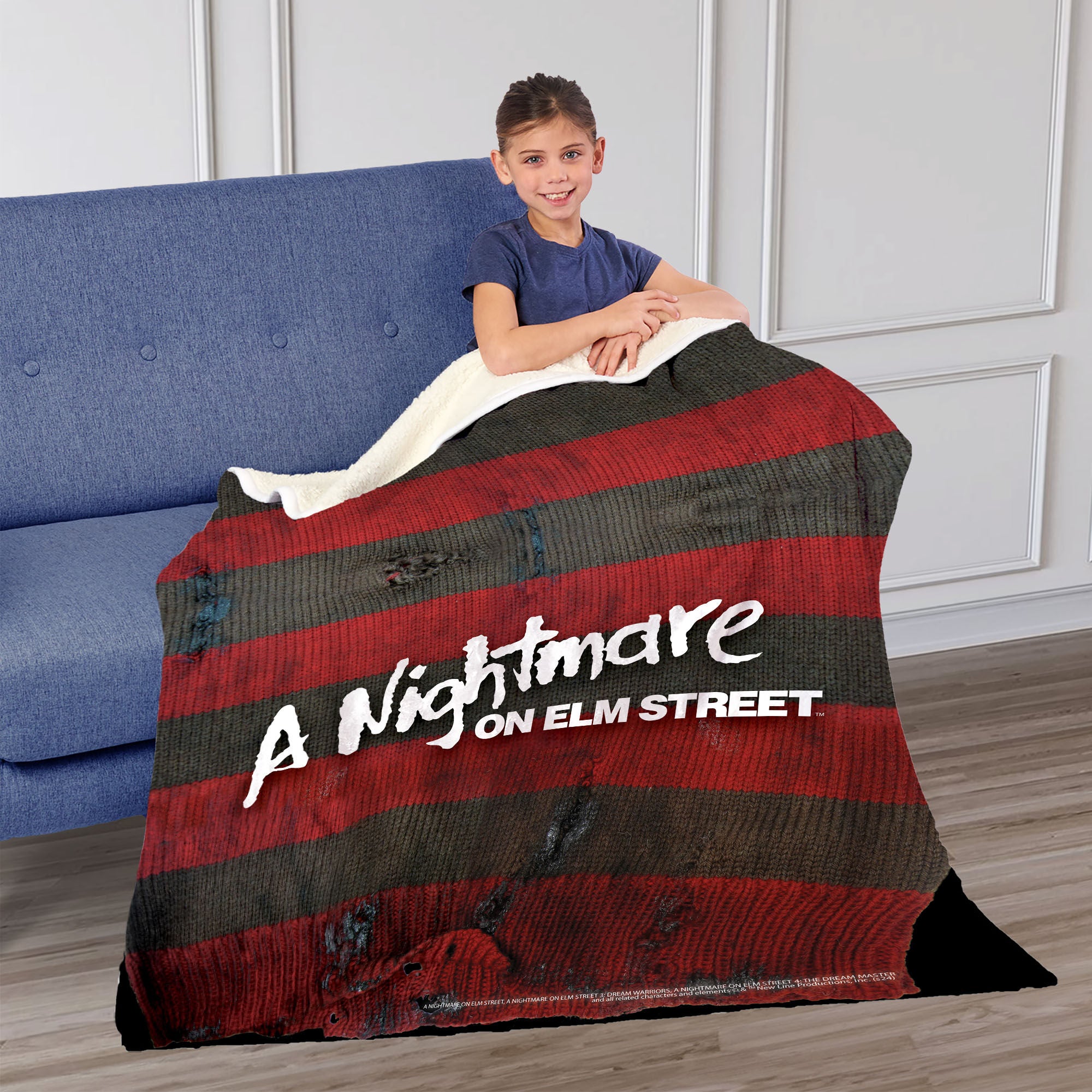 Warner Bros. Nightmare on Elm Street Sweater Silk Touch Sherpa Throw Blanket 50X60 Inches, RED, on-hover image number 1