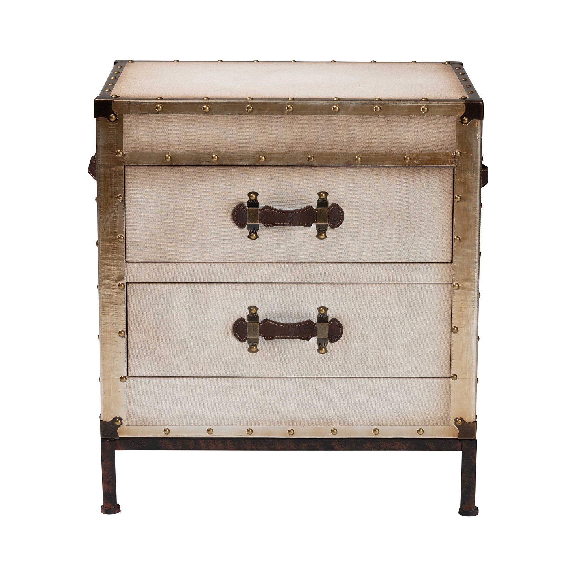 Laura Vintage White Canvas 2-Drawer End Table Trunk, WHITE, alternate image number 3