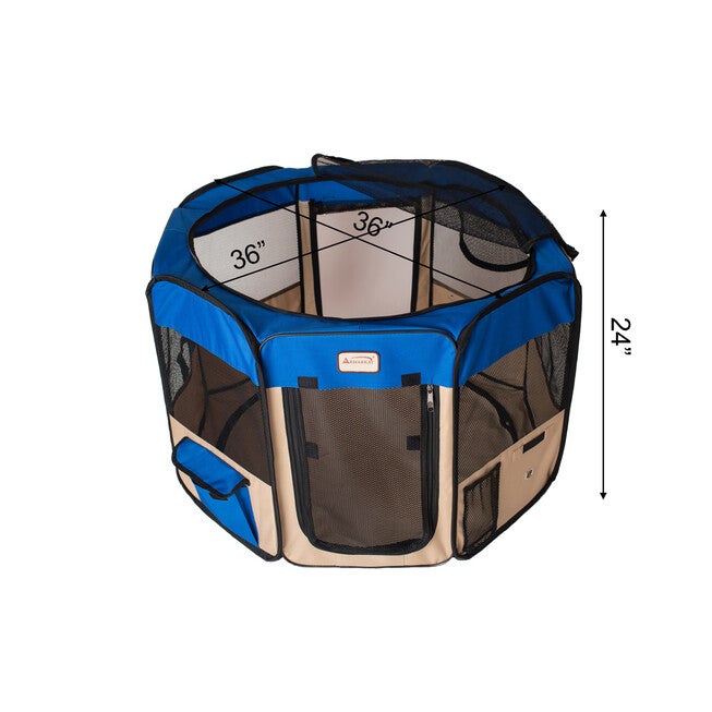 Portable Pet Dog Kitten Playpen In Blue And Beige Combo, , alternate image number 2