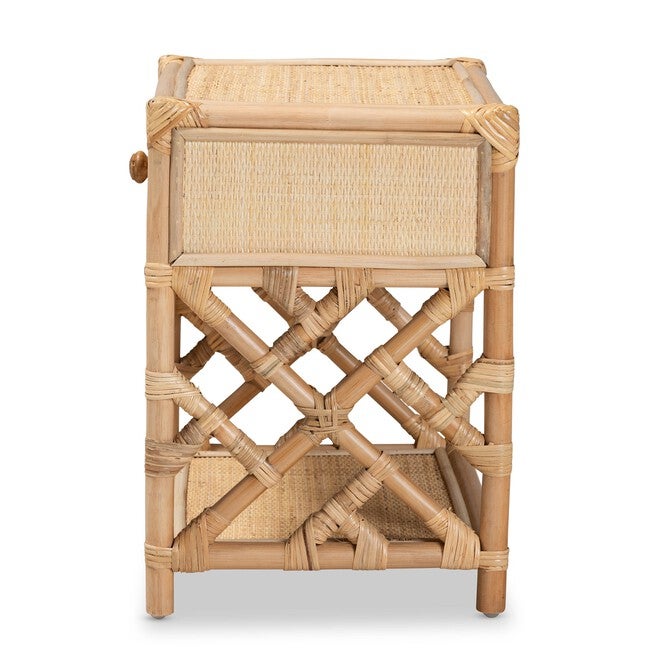 Camara Modern Bohemian Natural Brown Rattan 1-Drawer Nightstand, , alternate image number 9