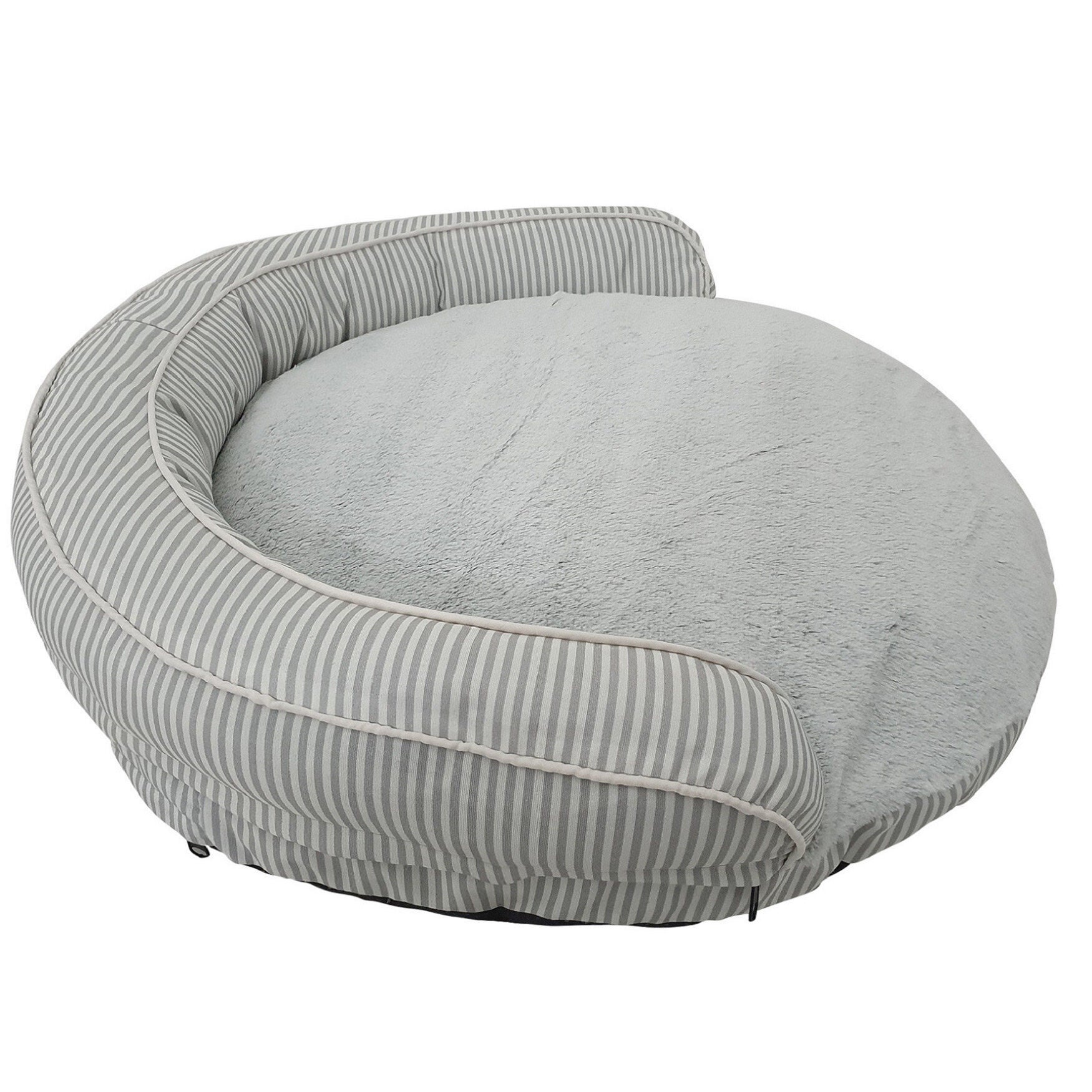 Stripe Printing poly-cotton bolster with detachable faux fur cushion Medium Size, , alternate image number 2