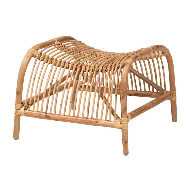 Lamaria Modern Bohmenian Natural Brown Antique Rattan Footstool, NATURAL BROWN, alternate image number 1