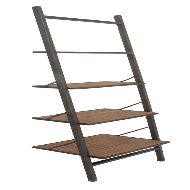 Dark Brown Wood Industrial Shelving Unit, 77 inches x 20 inches x 14 inches, BLACK, hi-res image number null