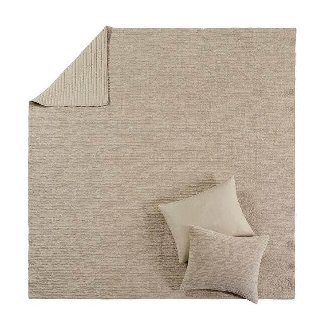 Velvet Crush Textured Finely Stitched Quilt Set, KHAKI, alternate image number 2