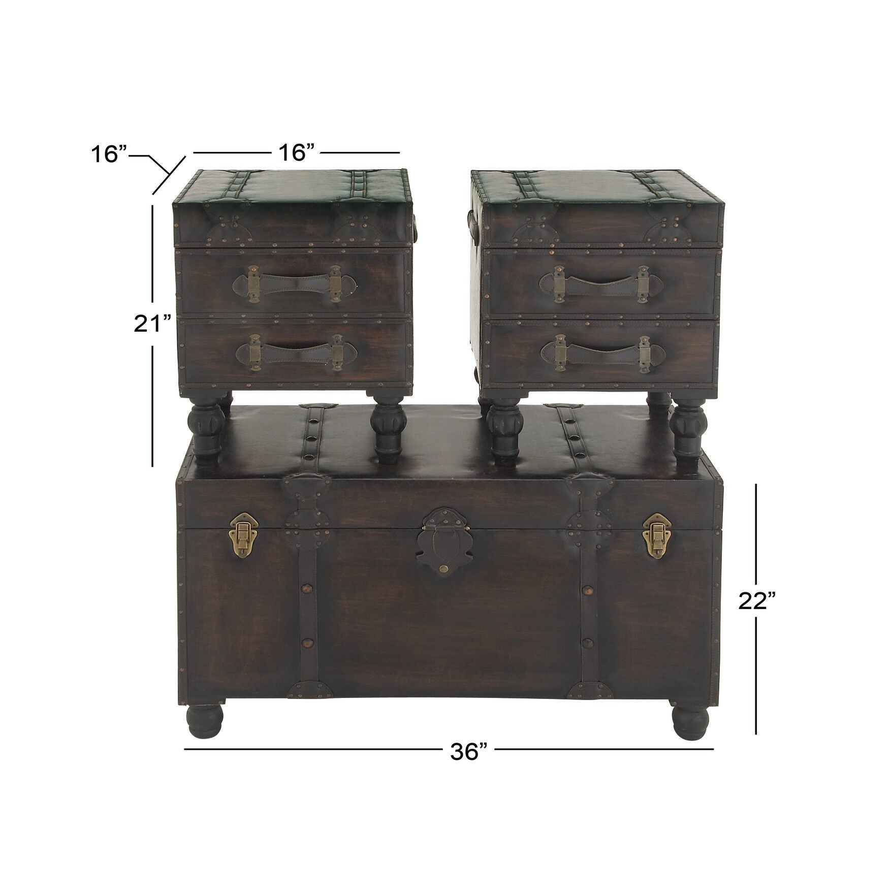 Set Of 3 Brown Wood Traditional Bench Bench, , alternate image number 9