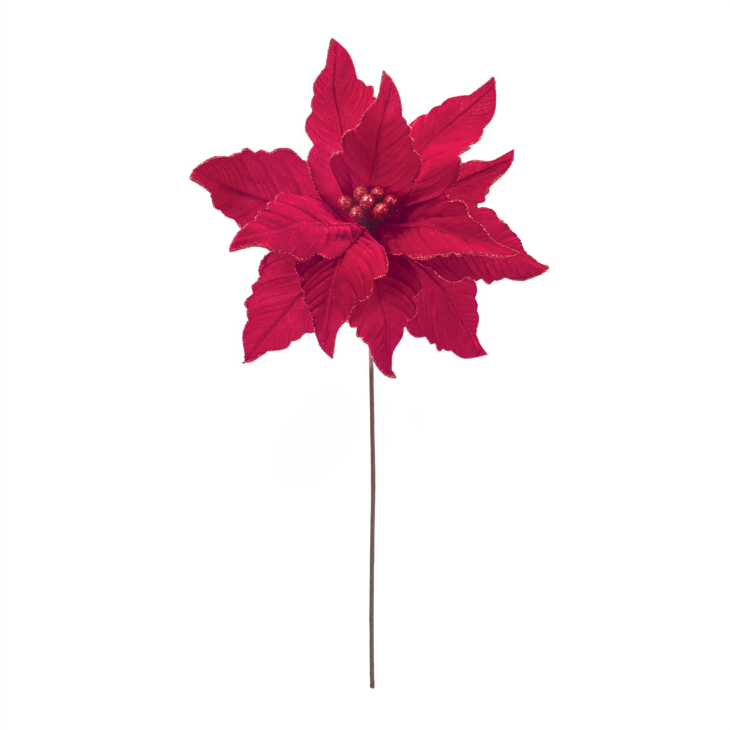 Glittered Red Poinsettia Flower Stem (Set of 2), RED, alternate image number 1