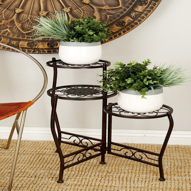 Set Of 3 Brown Metal Traditional Plantstand, , alternate image number null