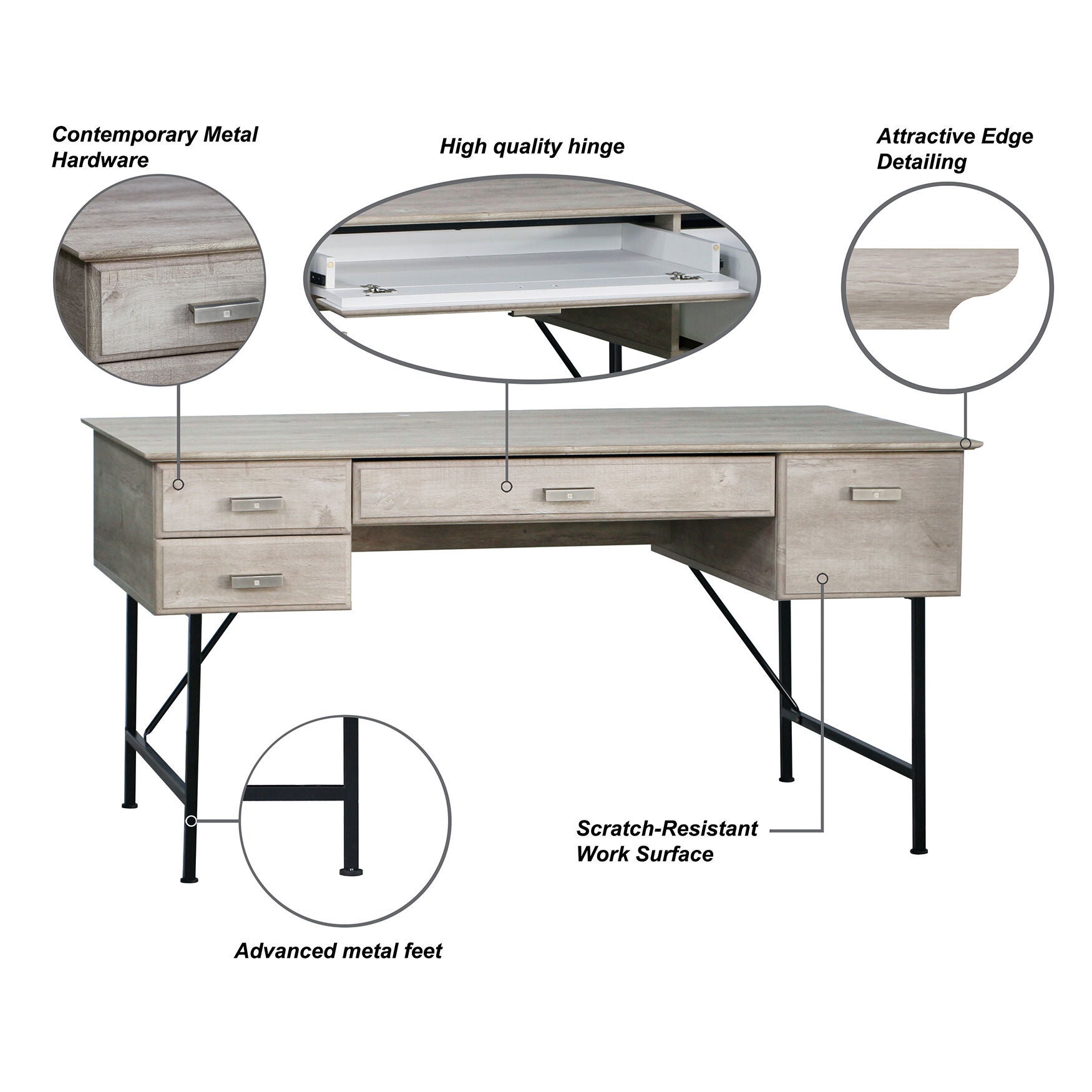 Saint Birch Elma Writing Desk, Washed Gray Writing Desk, , alternate image number 6