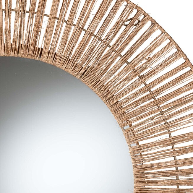 Leala Modern Bohemian Metal and Natural Brown Seagrass Accent Wall Mirror, NATURAL BROWN, alternate image number 3