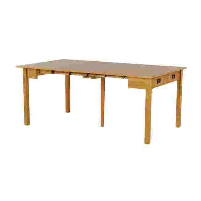 Wooden table with drawers shown front
