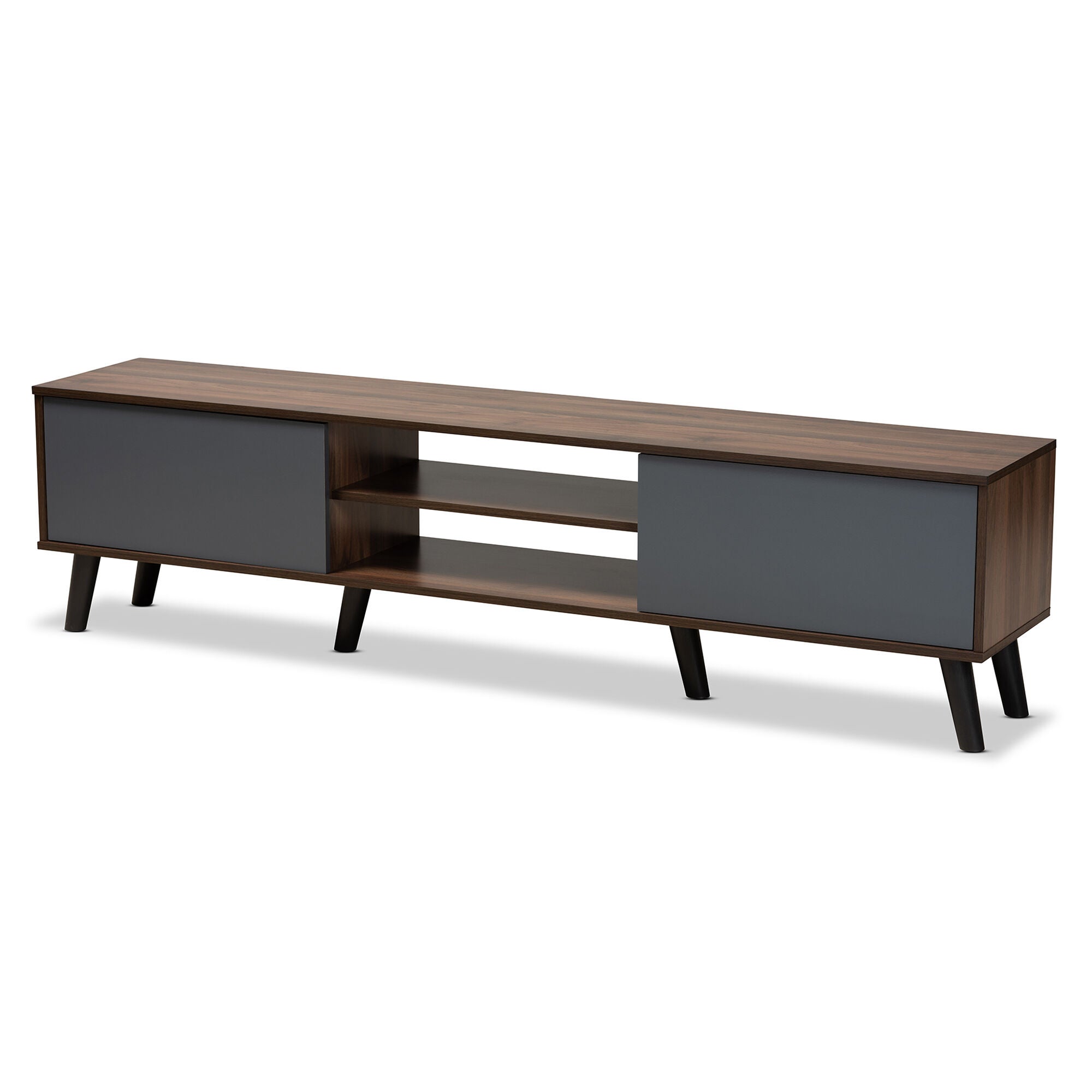 Clapton Modern and Contemporary Multi-Tone Grey and Walnut Brown Finished Wood TV Stand, GREY, alternate image number 1