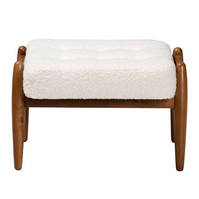 Jeanine Japandi Cream Boucle Fabric And Walnut Brown Finished Rubberwood Ottoman Footstool, , on-hover image number 1