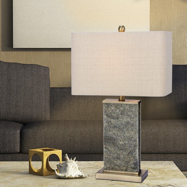 26 inches Natural Stone & Metal Table Lamp, STONE ANTIQUE BRASS, hi-res image number 0