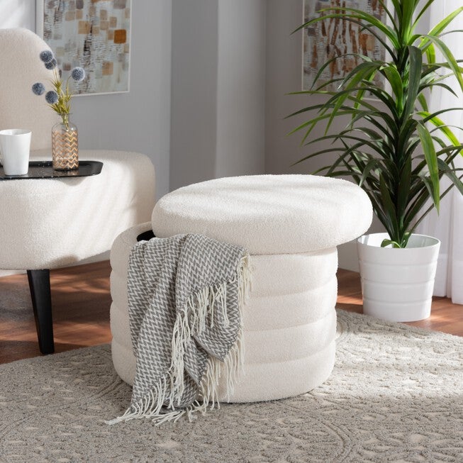 Tabitha Modern And Contemporary Ivory Boucle Upholstered Storage Ottoman, , alternate image number 5