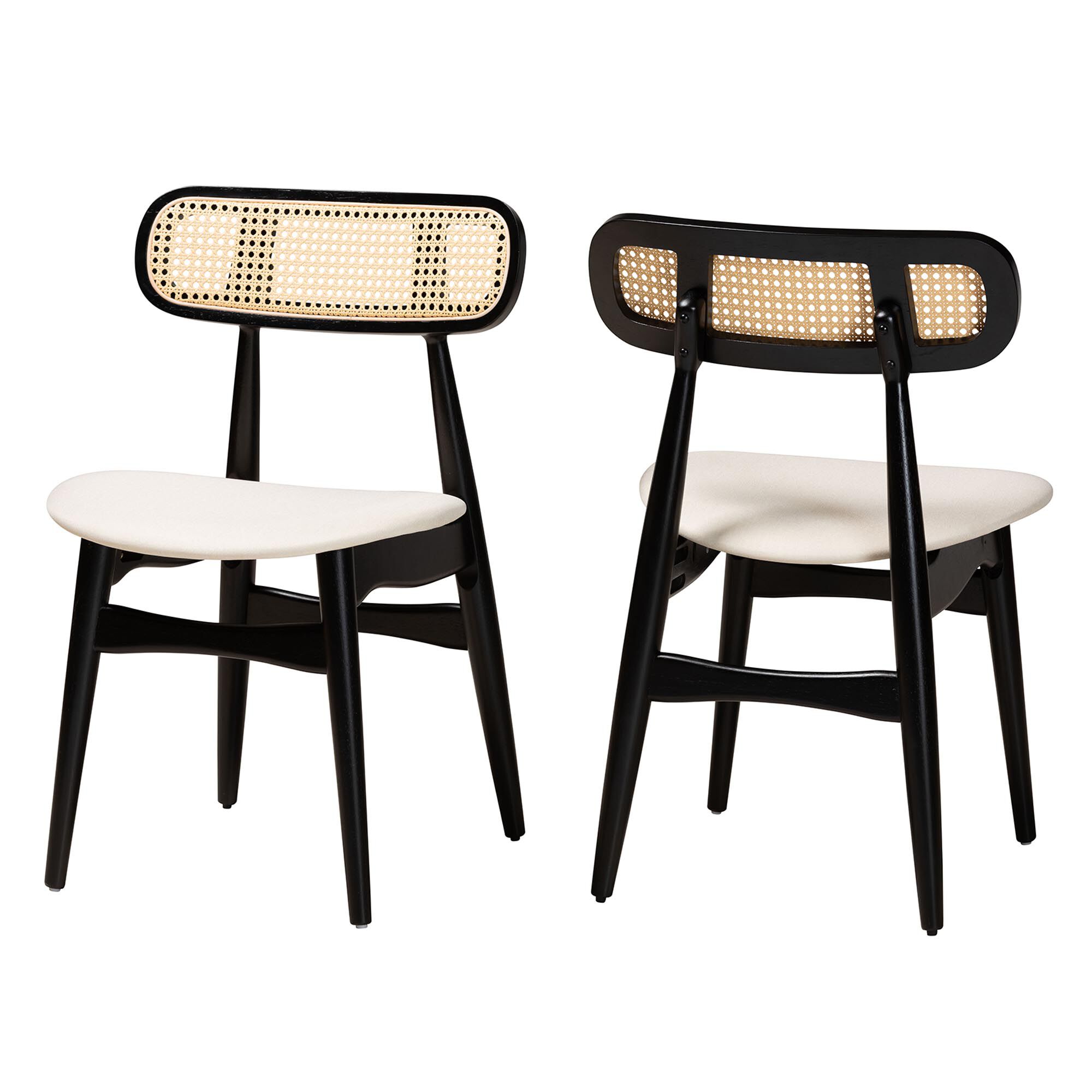 Tarana Mid-Century Modern Grey Fabric and Natural Oak Finished Wood 2-Piece Dining Chair Set, CREAM, alternate image number 2