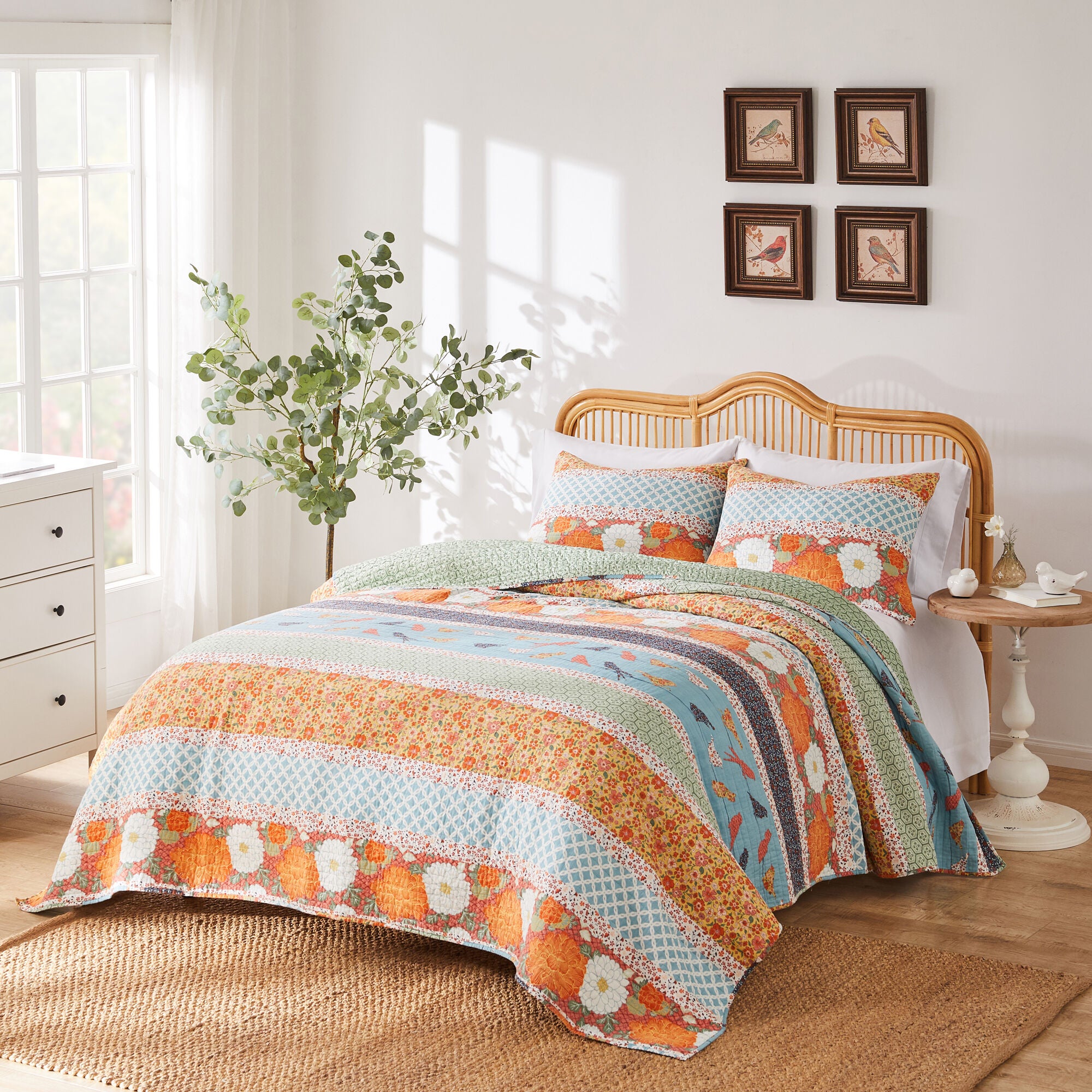 Carlie Calico Patchwork Cotton Quilt Set, CALICO STRIPE, alternate image number 5