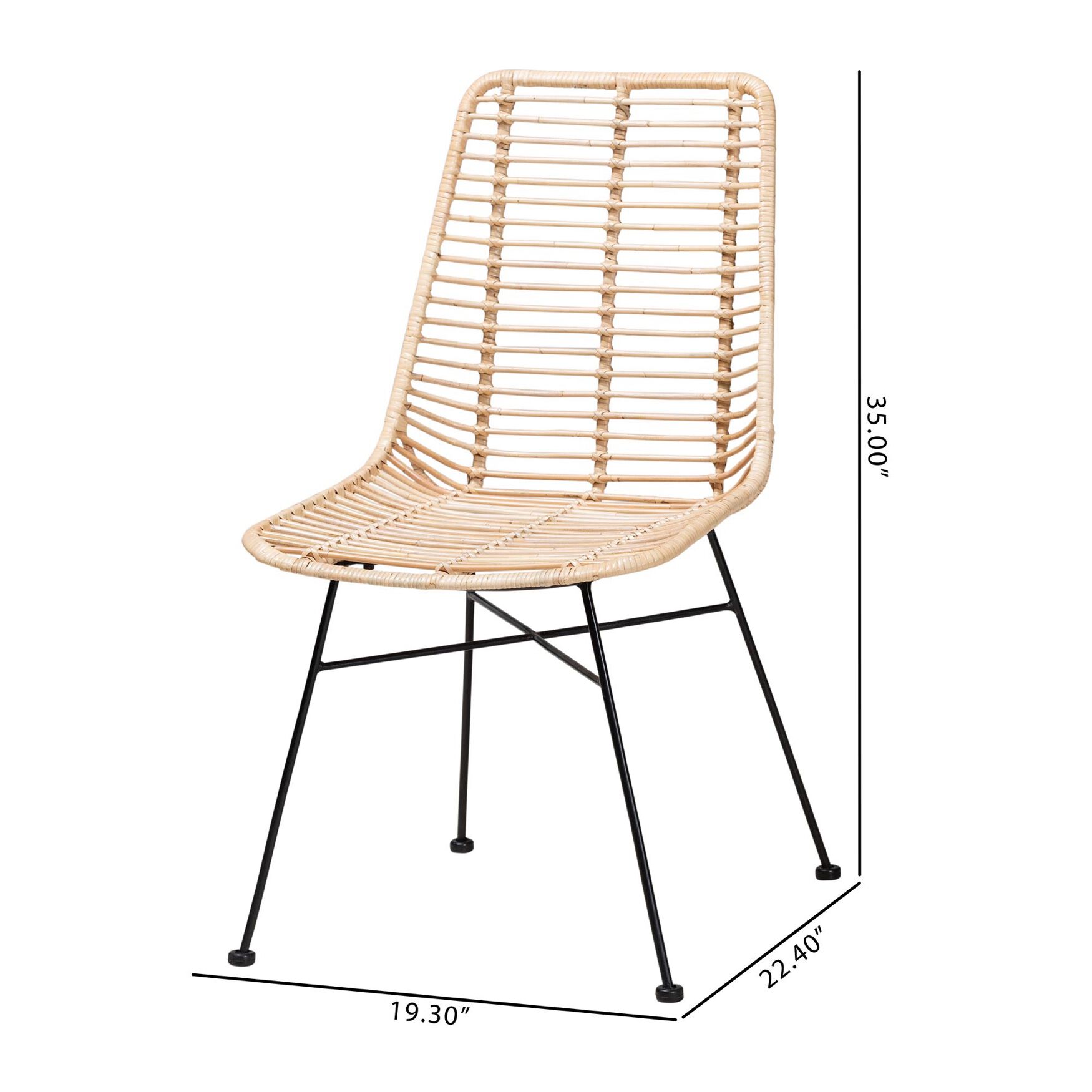 Manhattan Modern Bohemian Natural Brown Rattan And Black Metal Dining Chair, , alternate image number 8