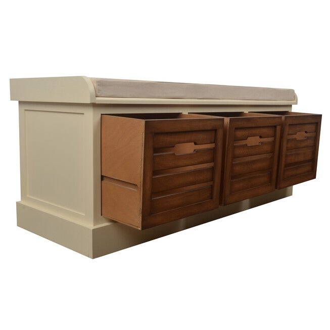 White Honeynut 3-Drawer Bench , , alternate image number null