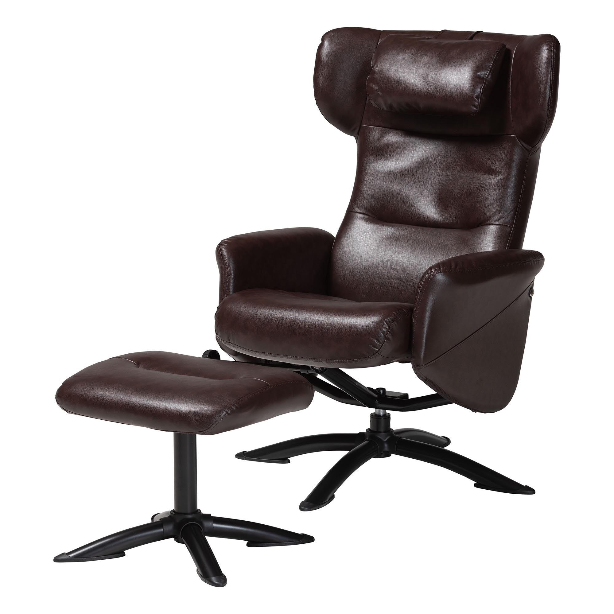 Elwood Modern Brown Faux Leather 2-Piece Lounge Chair and Footrest Set, BROWN, alternate image number 1