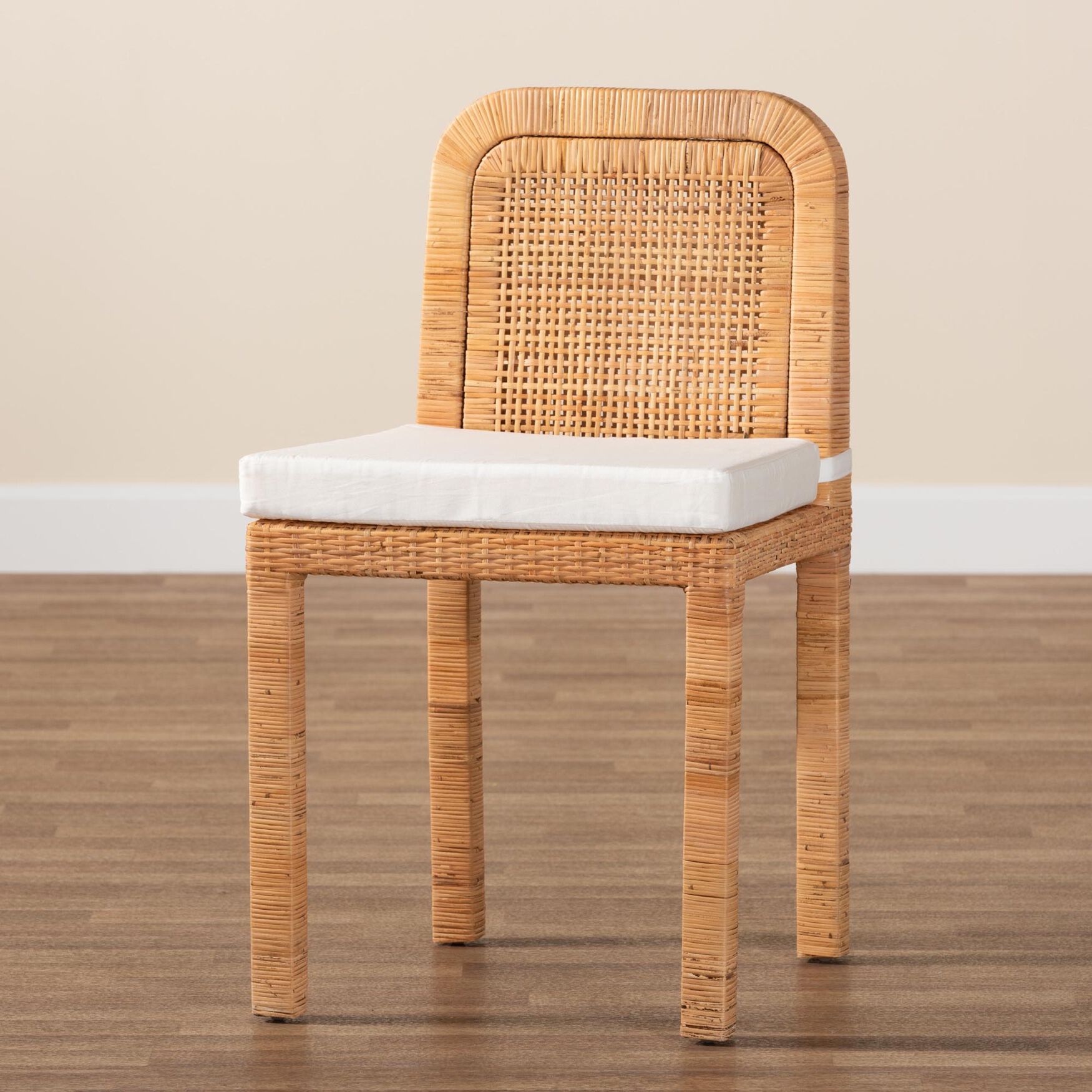 Zariah Modern Bohemian Natural Brown Rattan And Mahogany Wood 2-Piece Dining Chair Set, , alternate image number 6