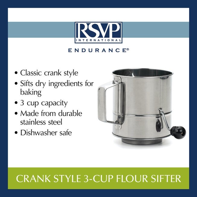 Crank Style Stainless Steel 3 Cup Flour Sifter, , alternate image number null