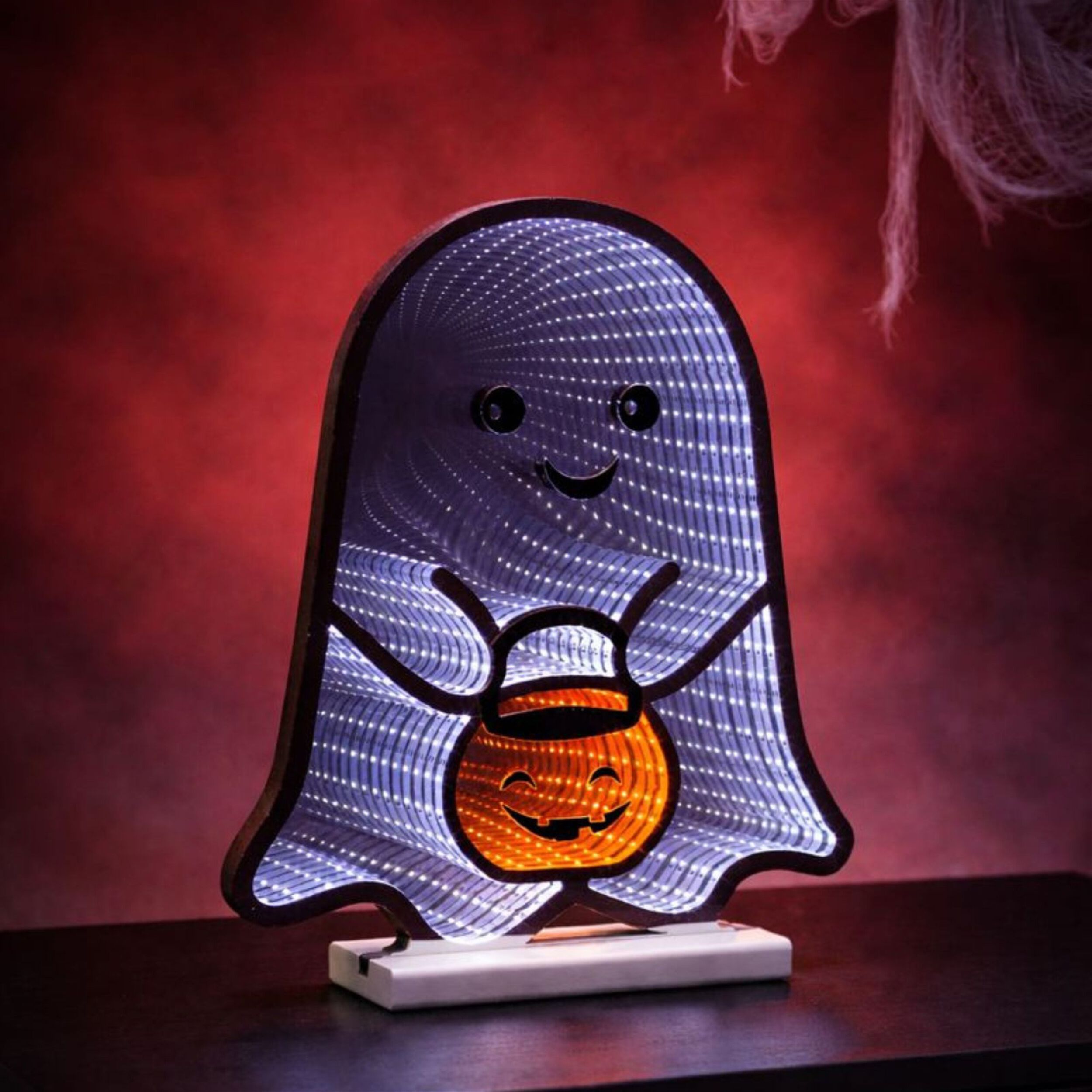 Ghost w/Candy Bucket Ekkolight 16 inchesH, WHITE ORANGE BLACK, alternate image number 2