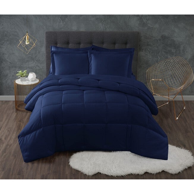 Antimicrobial Down Alternative 3-Pc. Comforter Set, NAVY, hi-res image number 0