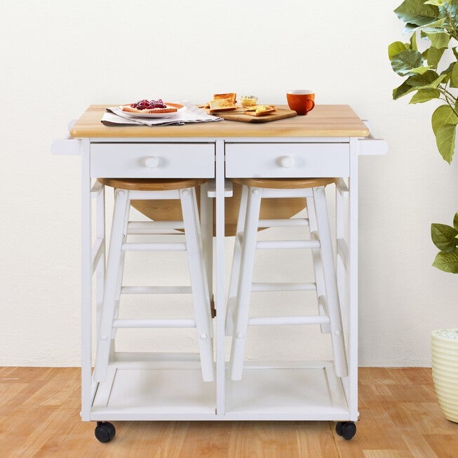 Breakfast Cart with Drop-Leaf Table-White, , alternate image number null