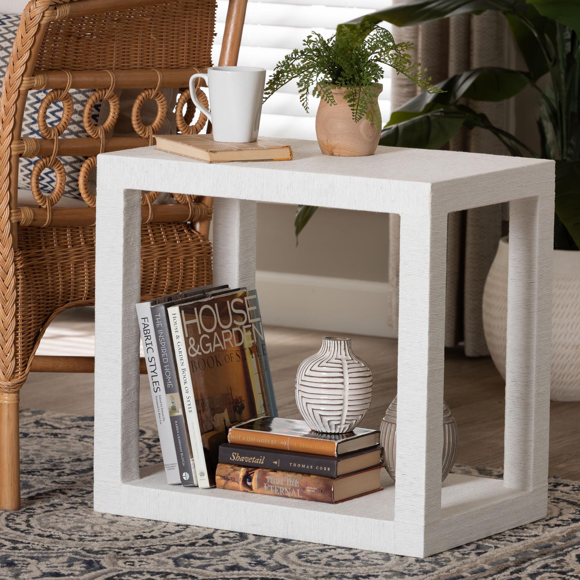 Oaklynn Natural Grasscloth End Table, WHITE, alternate image number 6