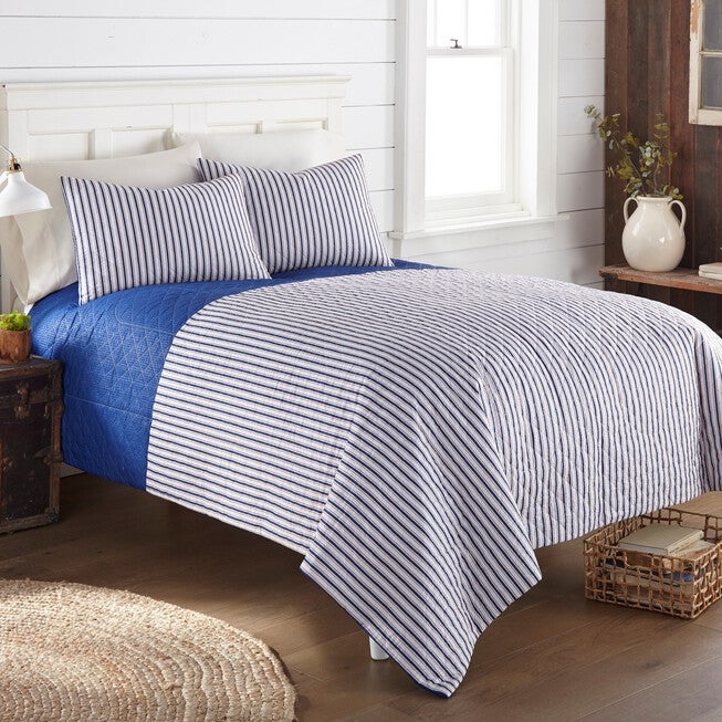 Seersucker Blue/White Stripe Design 6-in-1 Quilt Set, STRIPE, hi-res image number 0