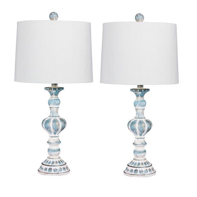 Cottage Antique Blue Resin 26 1/2 inches Table Lamp, Set 2, BLUE, hi-res image number null
